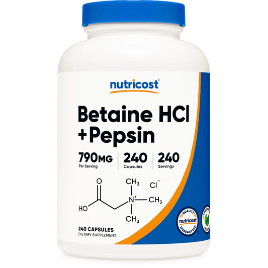 Nutricost Betaine HCl + Pepsin Capsules (790 MG) (240 Capsules)