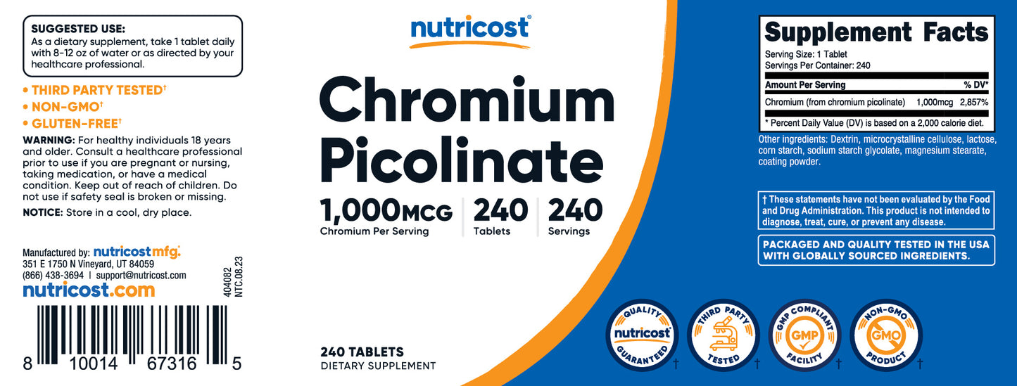 Nutricost Picolinate (1,000 MCG) (240 Tabs)