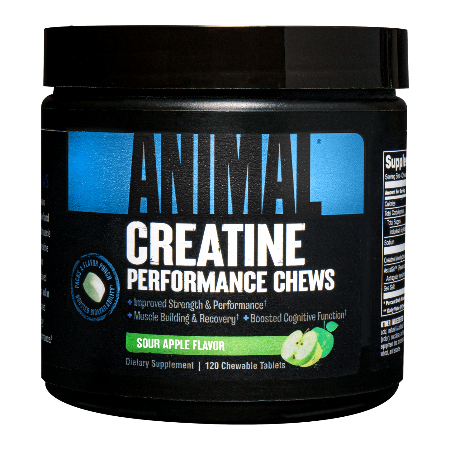 Animal Creatine Performance Chews Sour Apple 120 chewable tablets