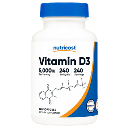 Nutricost Vitamin D3 Softgels (5,000 IU) (240 Softgels)